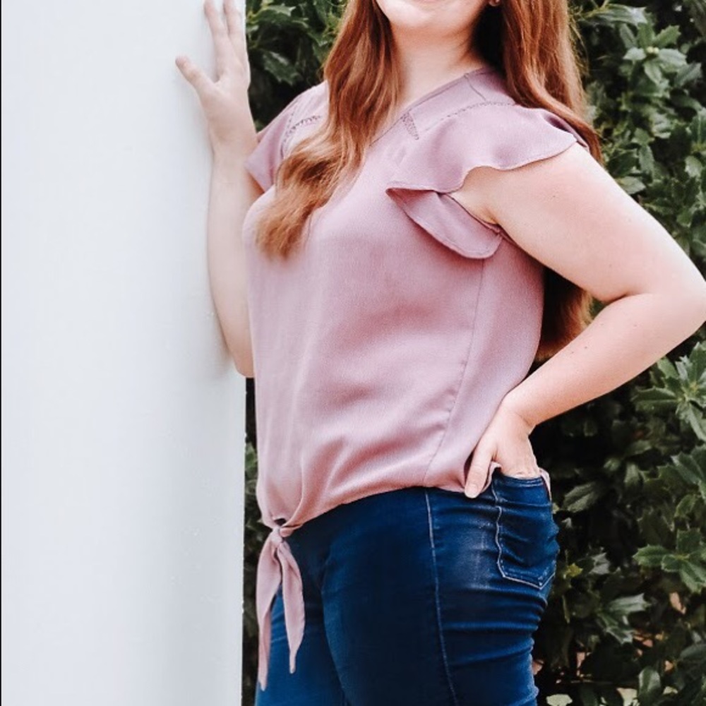 Purple Blouse with Flutter Sleeves